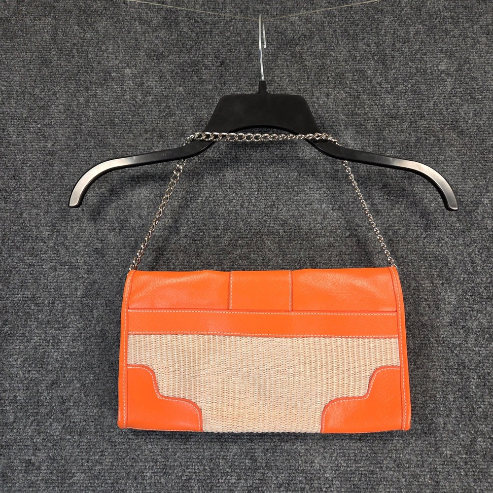Woven Straw Chain & Faux Leather Envelope Clutch Shoulder Bag Chain Strap Raffia - Picture 9 of 14